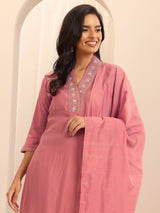 Gerua Peach Embellished Silk Blend Straight Suit Set With Dupatta