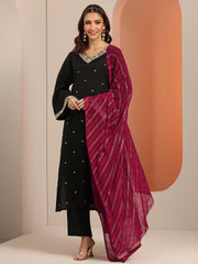 Mameraa Black Embellished Straight Suit Set With Dupatta - Mameraa