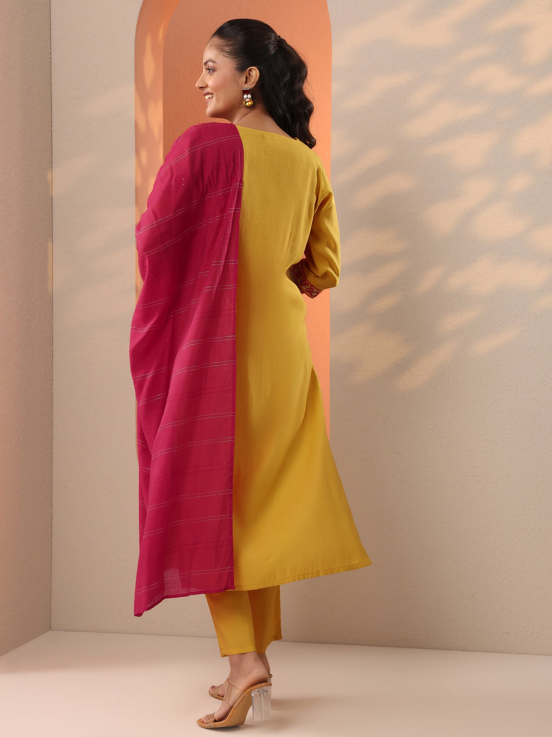 Mameraa Yellow Embroidered Straight Suit Set With Dupatta