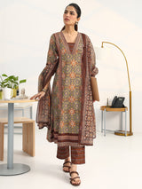 Gerua Green Ethnic Motifs Printed Cotton Blend A-Line Suit Set With Dupatta