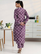 Gerua Purple Geometric Woven Design Cotton Blend Straight Kurta Set