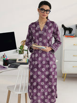 Gerua Purple Geometric Woven Design Cotton Blend Straight Kurta Set