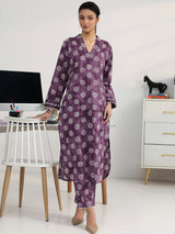 Gerua Purple Geometric Woven Design Cotton Blend Straight Kurta Set