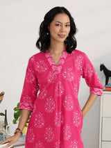 Gerua Pink Ethnic Motif Woven Design Cotton Blend Straight Kurta Set