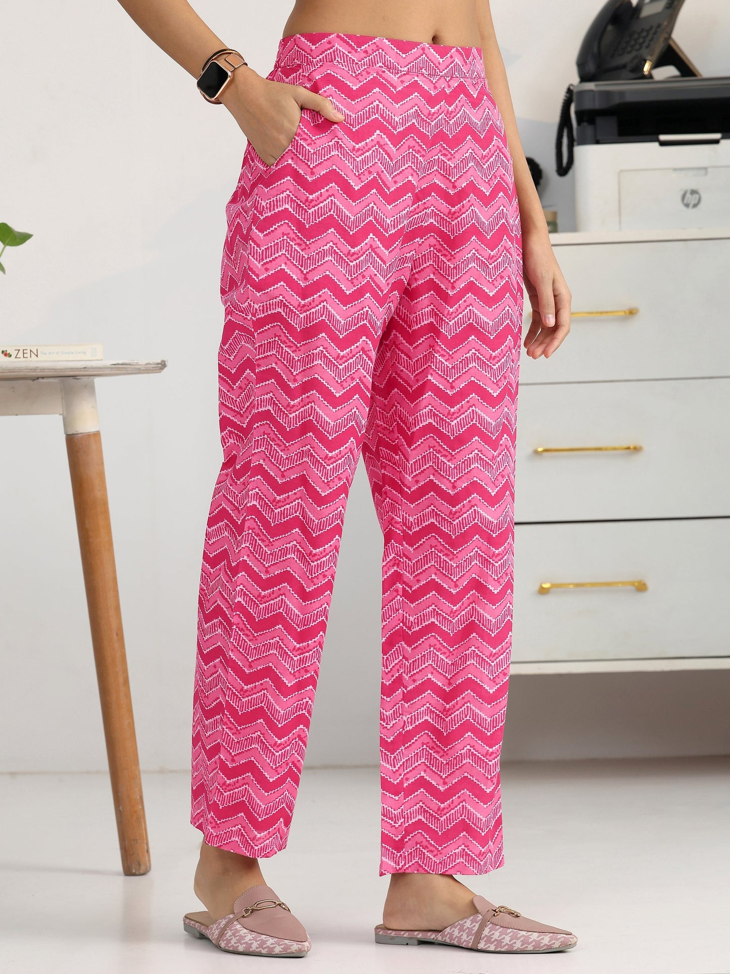 Gerua Pink Ethnic Motif Woven Design Cotton Blend Straight Kurta Set