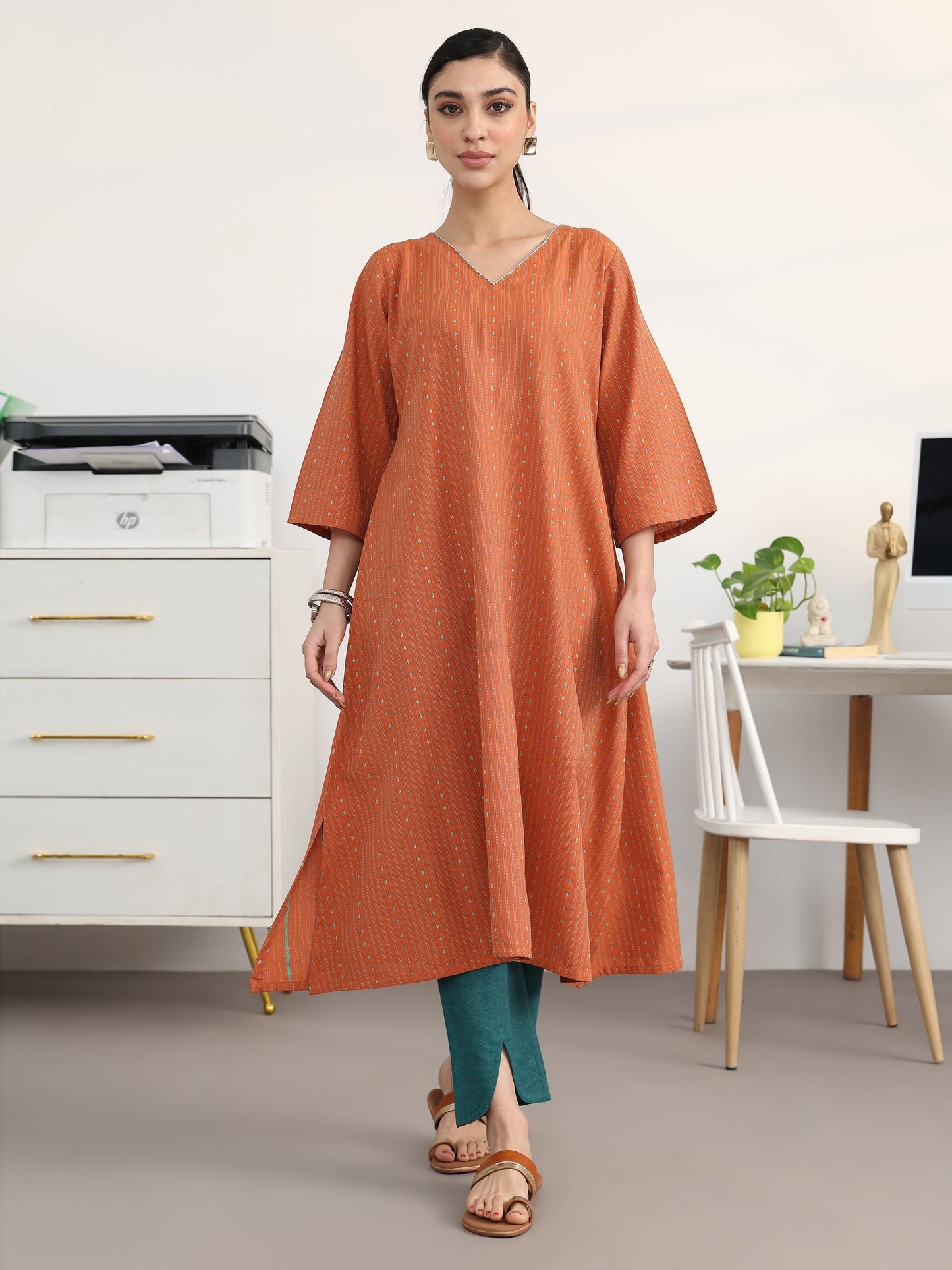 Gerua Rust Woven Design Cotton Blend A-Line Kurta Set