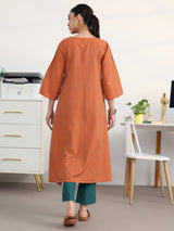 Gerua Rust Woven Design Cotton Blend A-Line Kurta Set