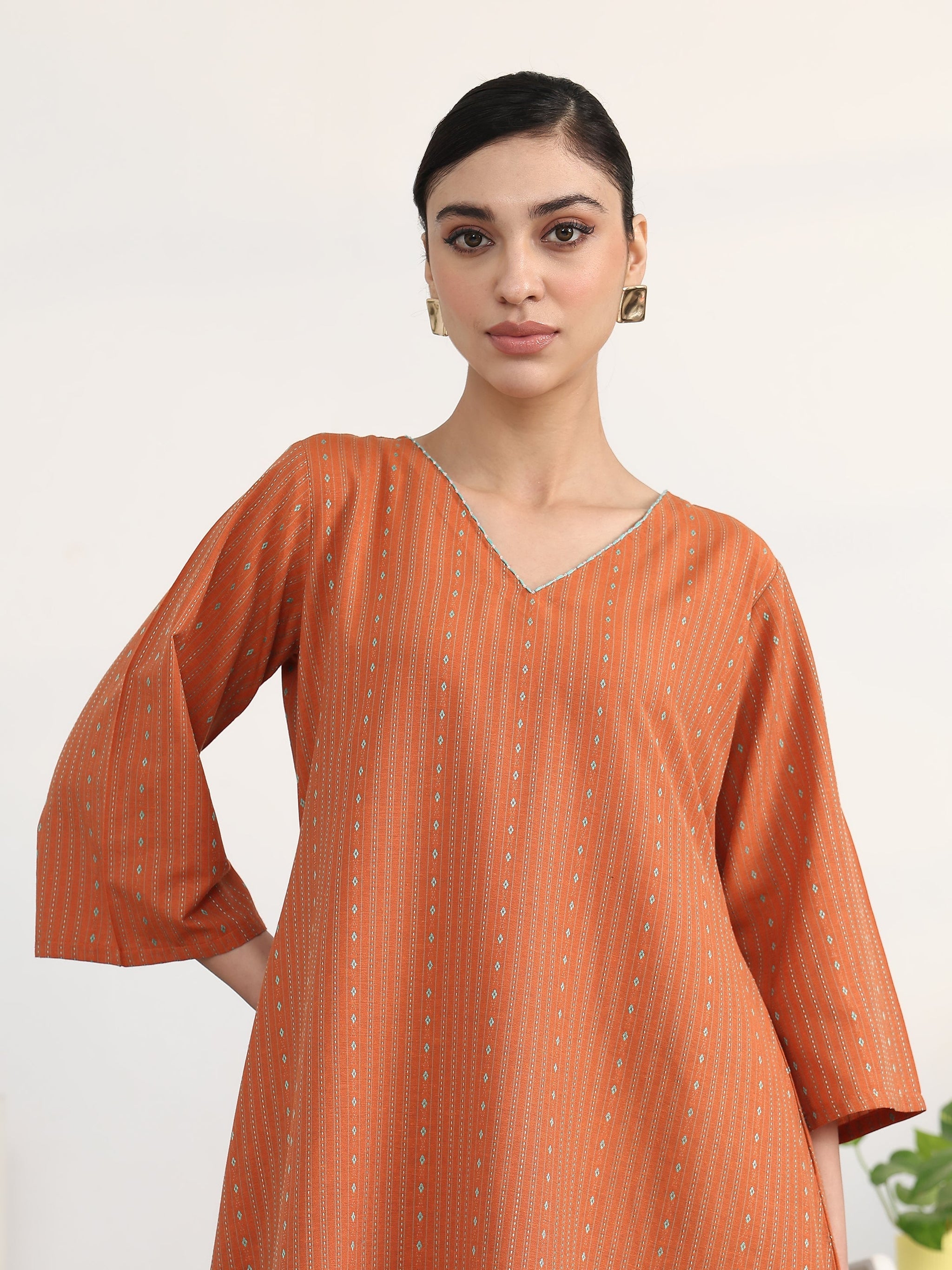 Gerua Rust Woven Design Cotton Blend A-Line Kurta Set