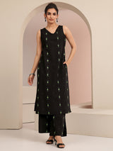 Gerua Black Woven Design Cotton Blend Straight Kurta Set
