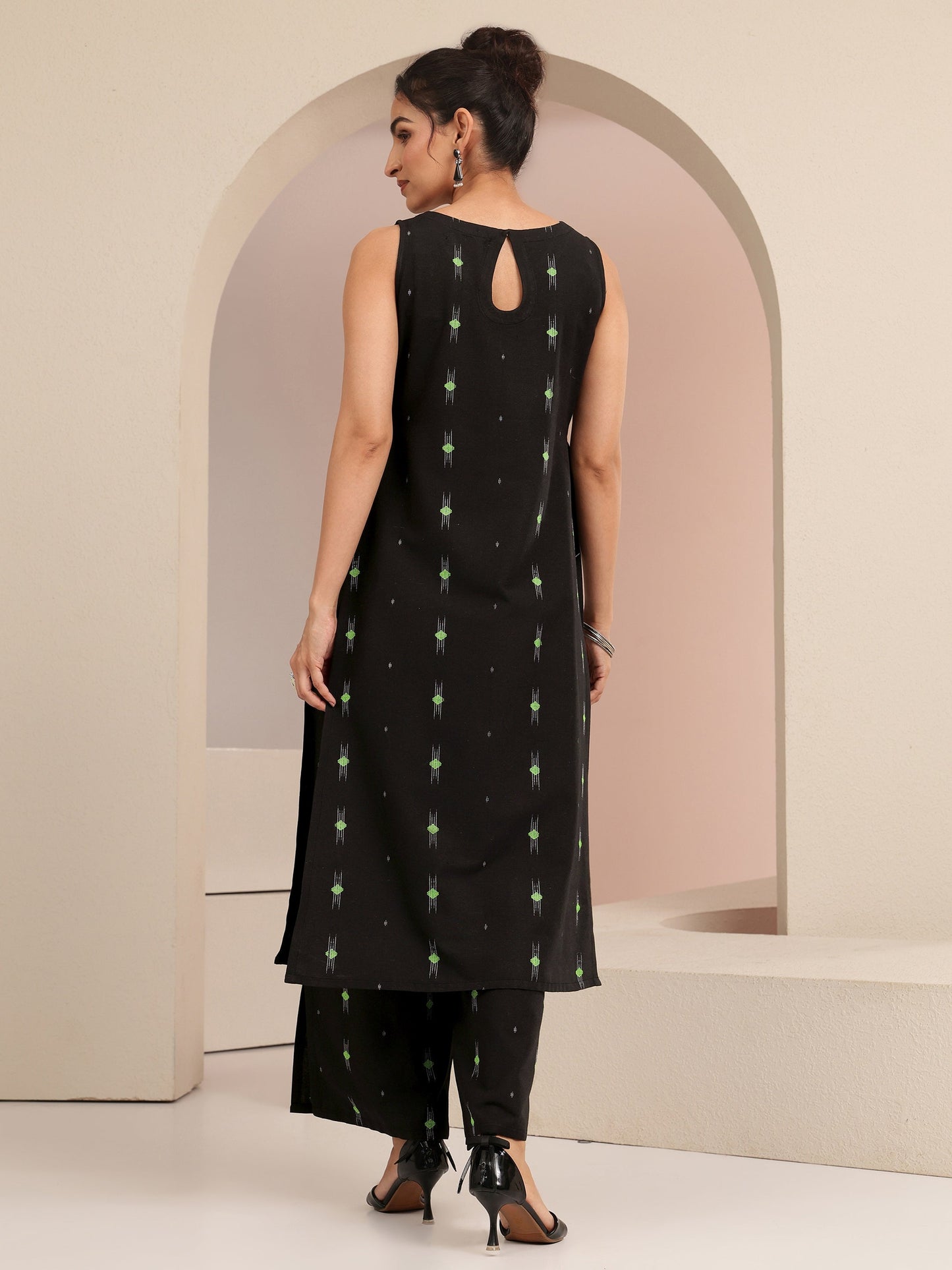 Gerua Black Woven Design Cotton Blend Straight Kurta Set