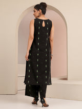 Gerua Black Woven Design Cotton Blend Straight Kurta Set