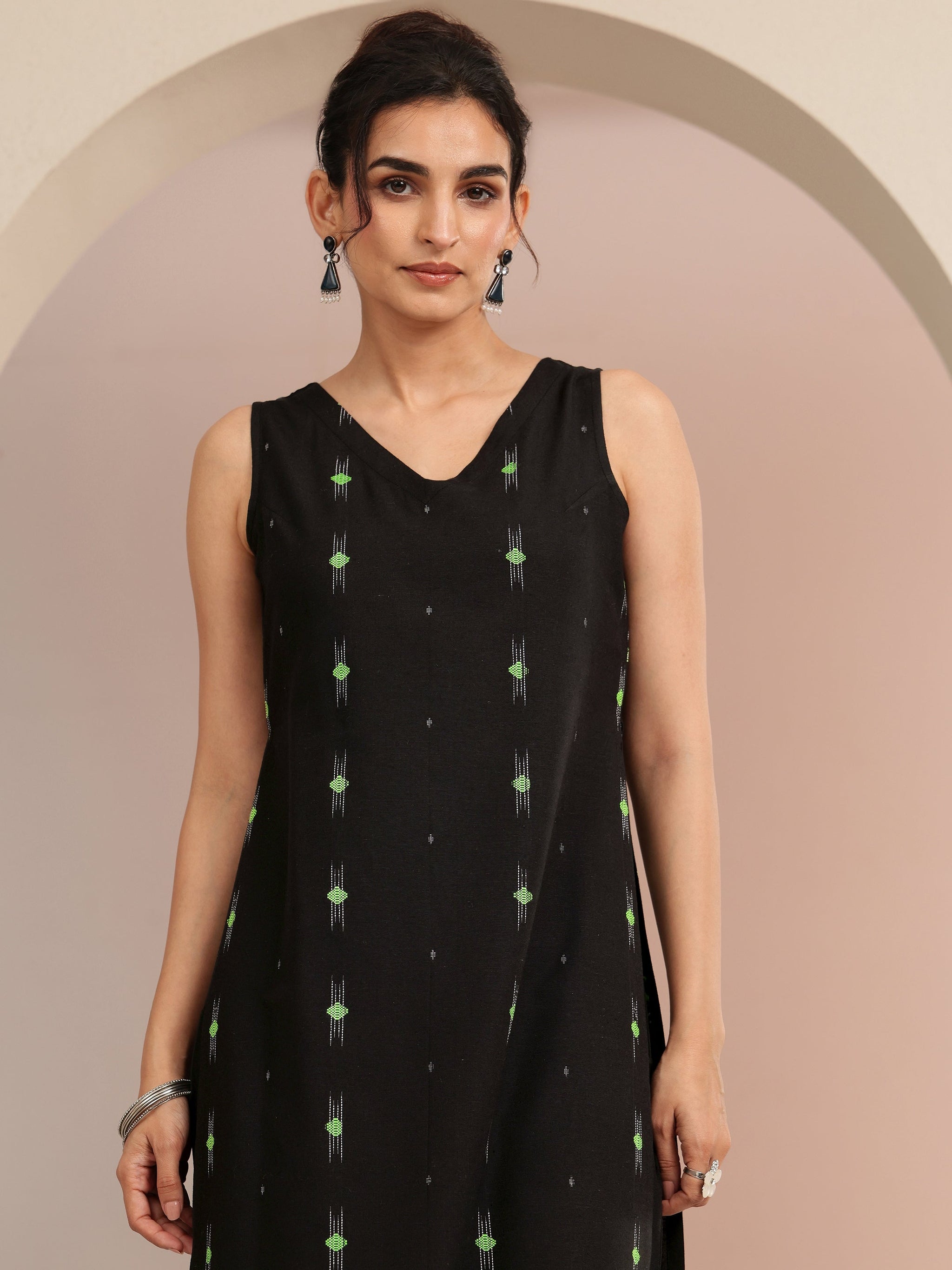 Gerua Black Woven Design Cotton Blend Straight Kurta Set