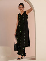 Gerua Black Woven Design Cotton Blend Straight Kurta Set