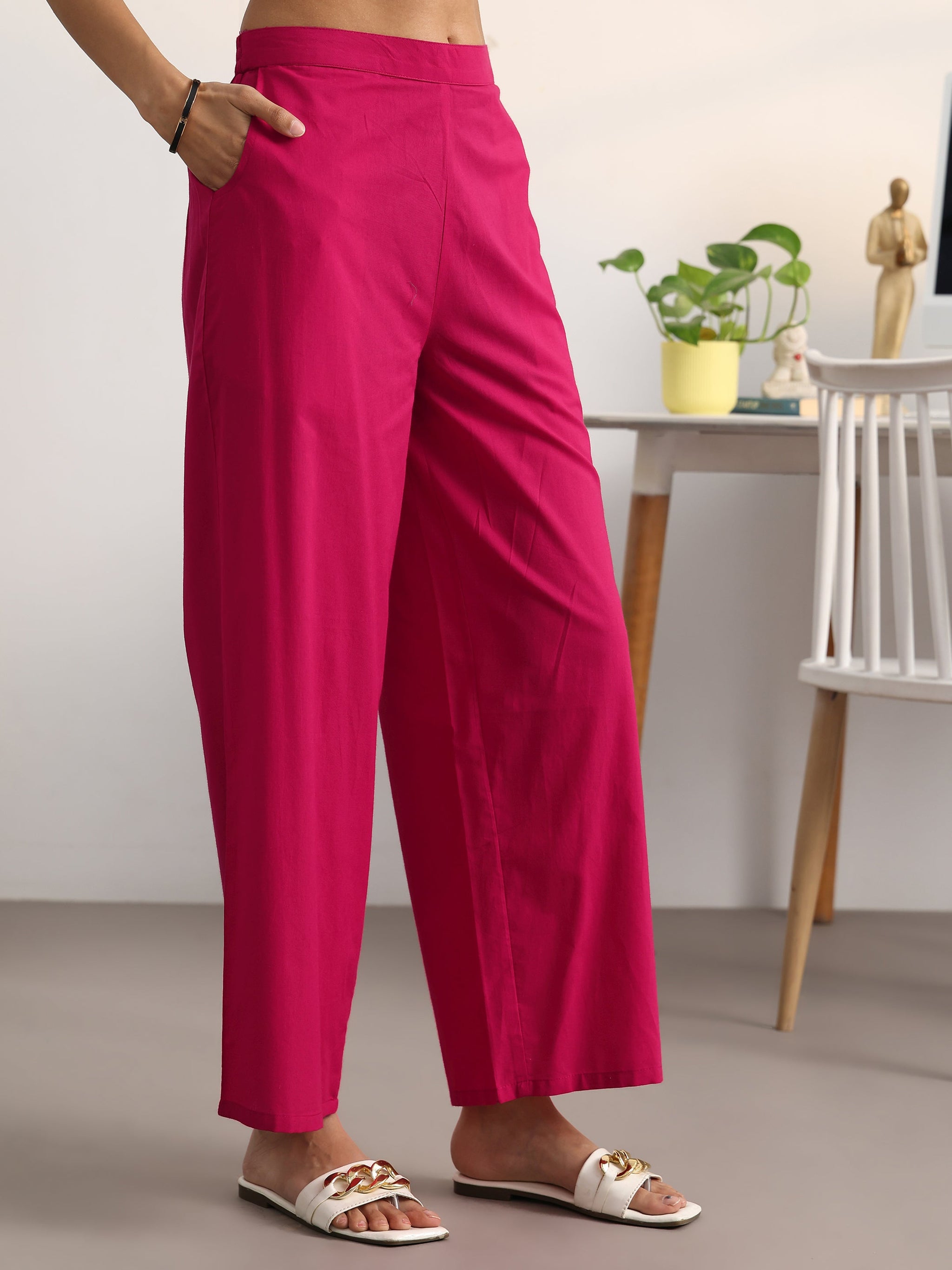 Gerua Pink Floral Printed Cotton Blend Straight Suit Set With Dupatta