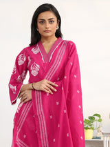 Gerua Pink Floral Printed Cotton Blend Straight Suit Set With Dupatta