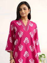Gerua Pink Floral Printed Cotton Blend Straight Suit Set With Dupatta