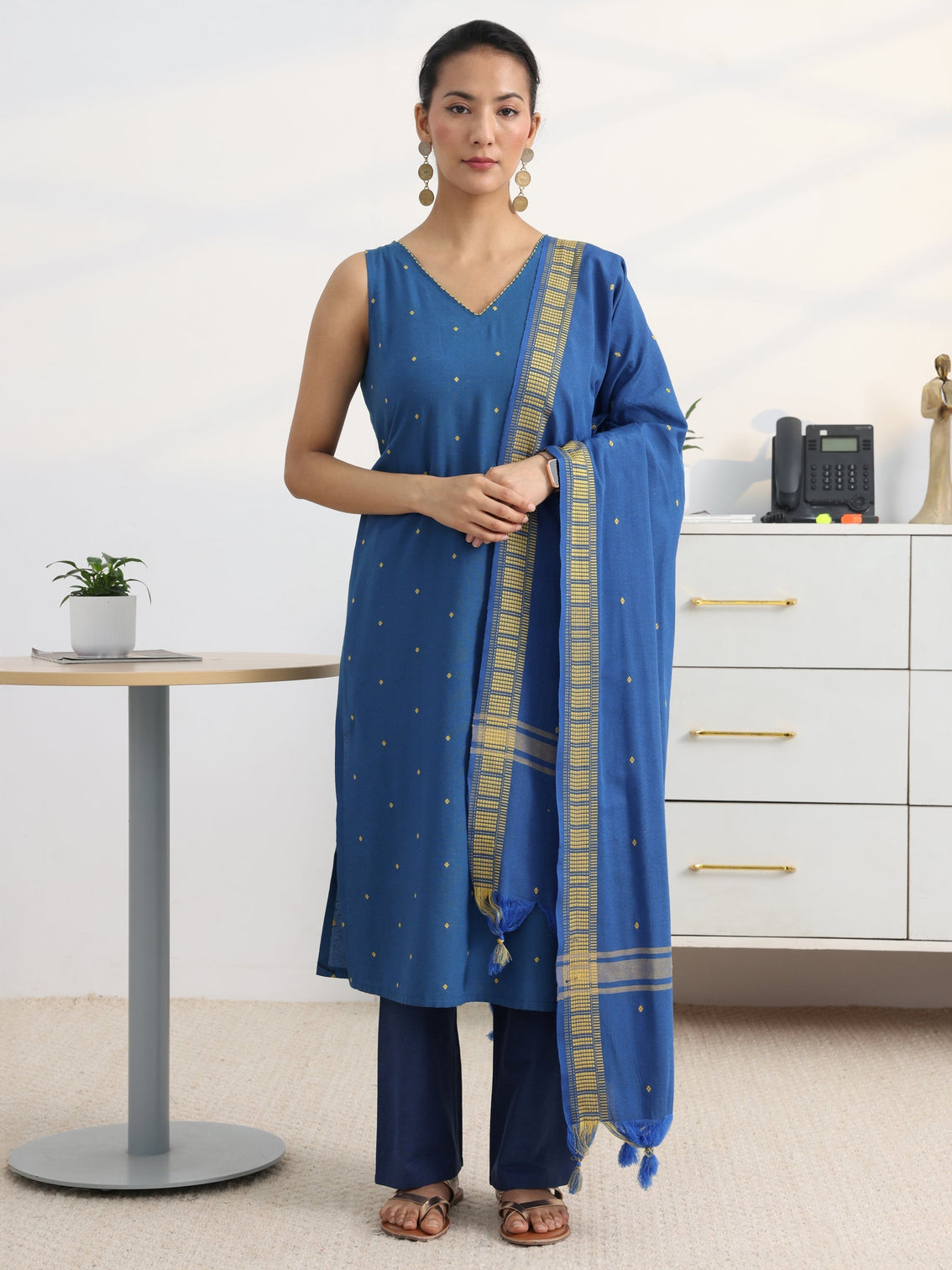 Mameraa Cobalt Blue Straight Suit Set