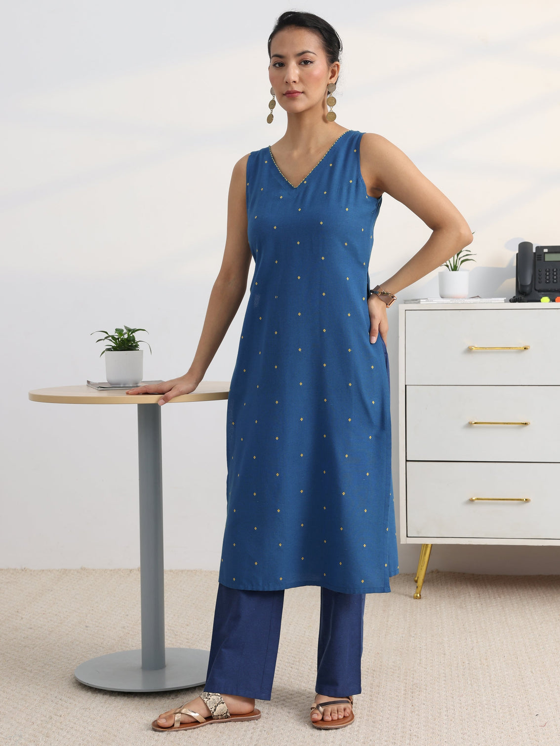 Mameraa Cobalt Blue Straight Suit Set