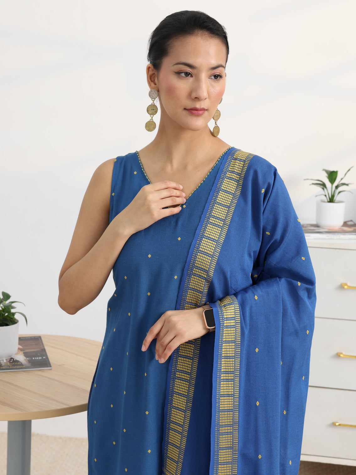 Mameraa Cobalt Blue Straight Suit Set