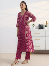 Gerua Pink Floral Printed Cotton Blend A-Line Suit Set With Dupatta