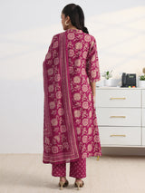Gerua Pink Floral Printed Cotton Blend A-Line Suit Set With Dupatta