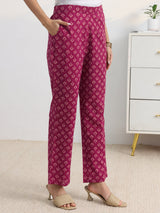 Gerua Pink Floral Printed Cotton Blend A-Line Suit Set With Dupatta
