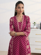 Gerua Pink Floral Printed Cotton Blend A-Line Suit Set With Dupatta