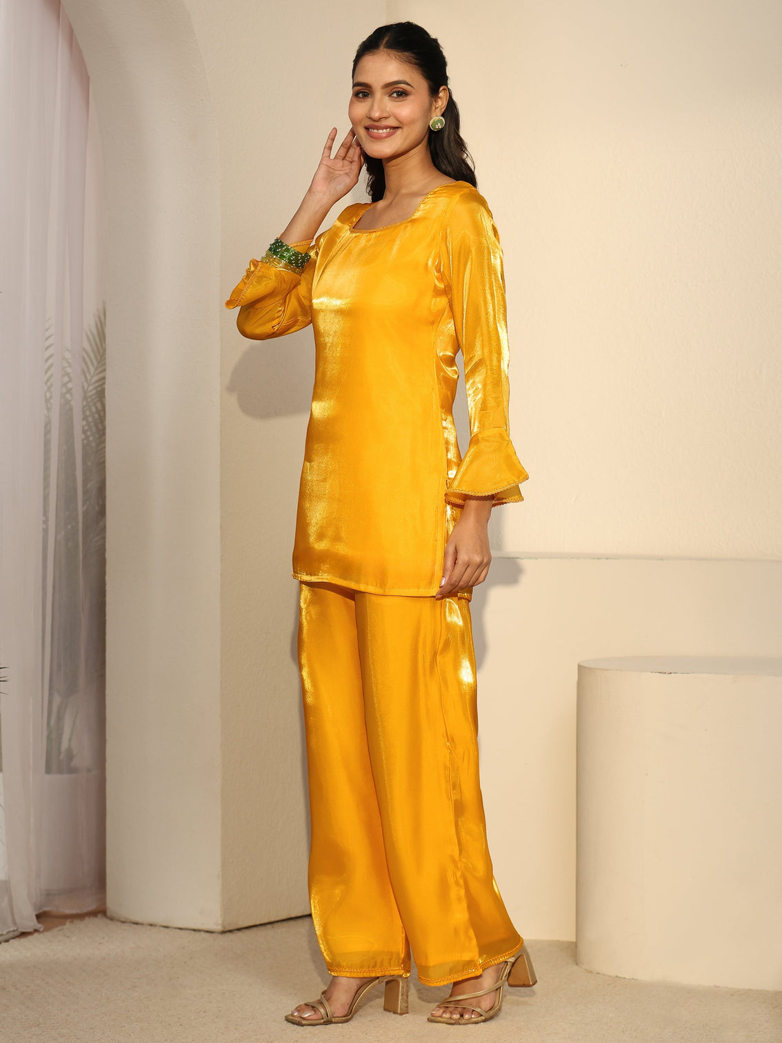 Mameraa Sunshine Yellow Short Kurta Suit Set