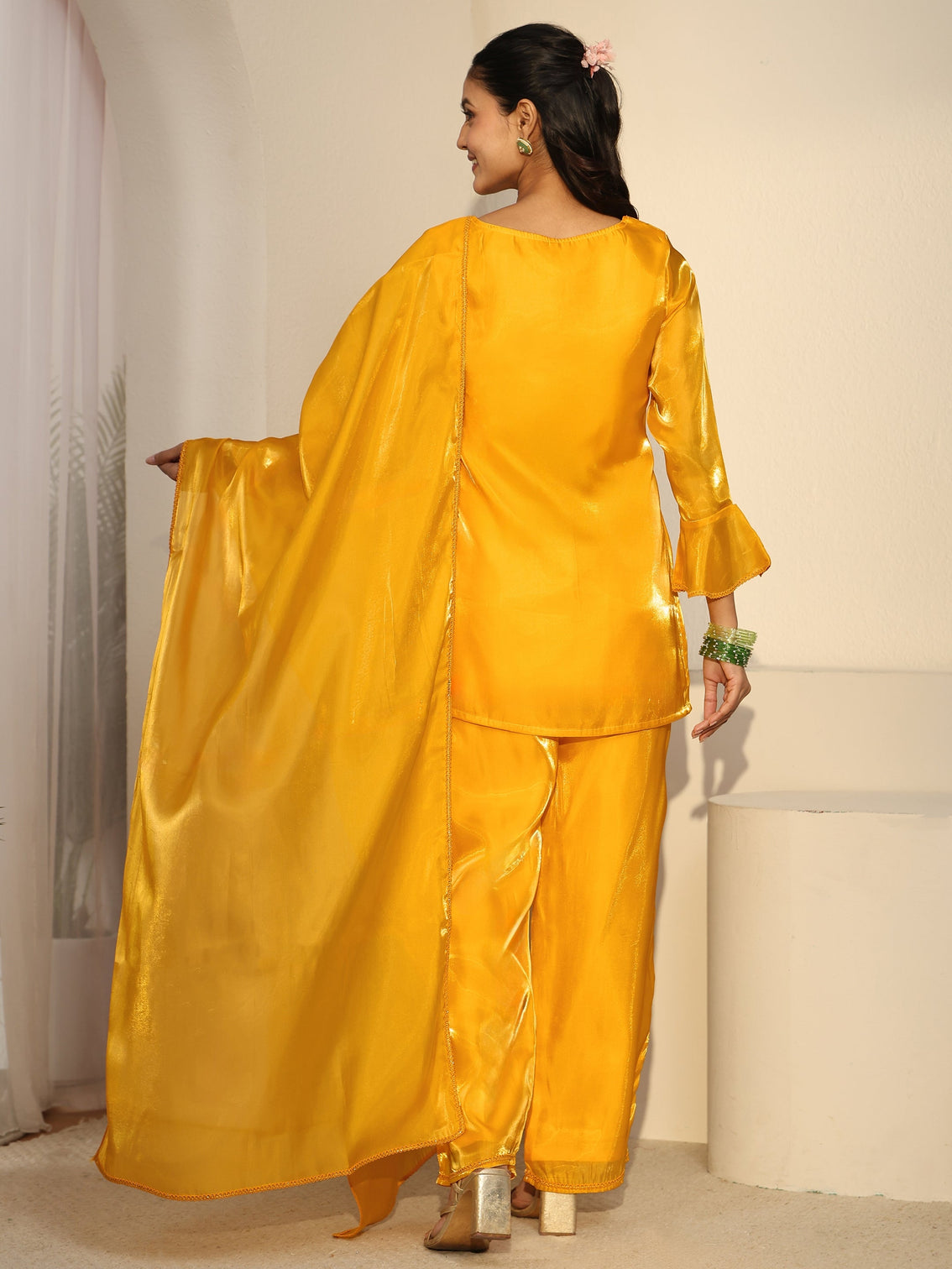 Mameraa Sunshine Yellow Short Kurta Suit Set