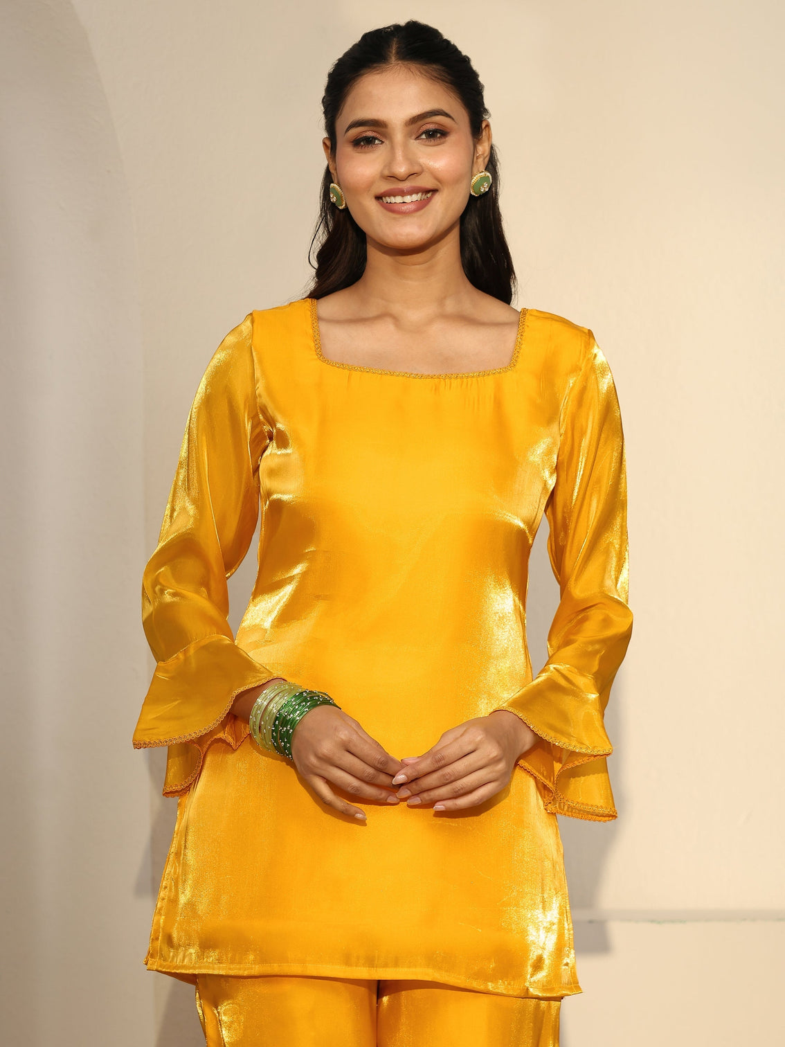 Mameraa Sunshine Yellow Short Kurta Suit Set