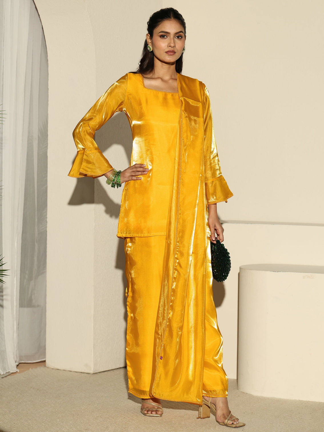 Mameraa Sunshine Yellow Short Kurta Suit Set