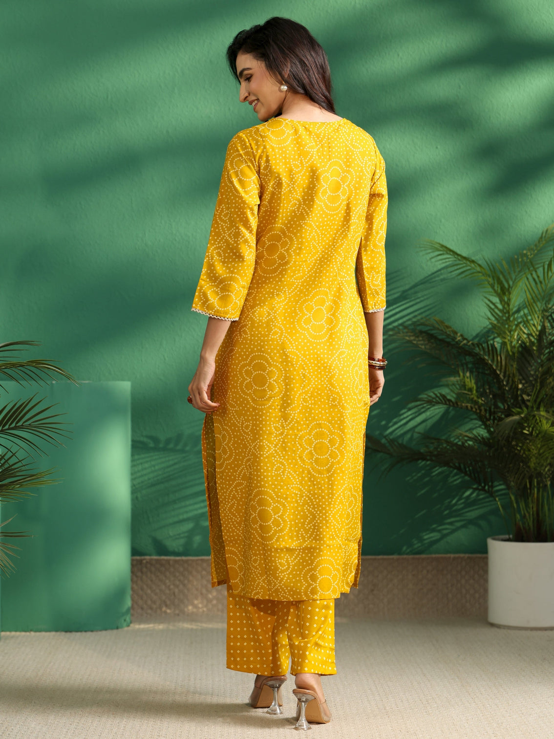Mameraa Mustard Bandhani A-Line Kurta Set