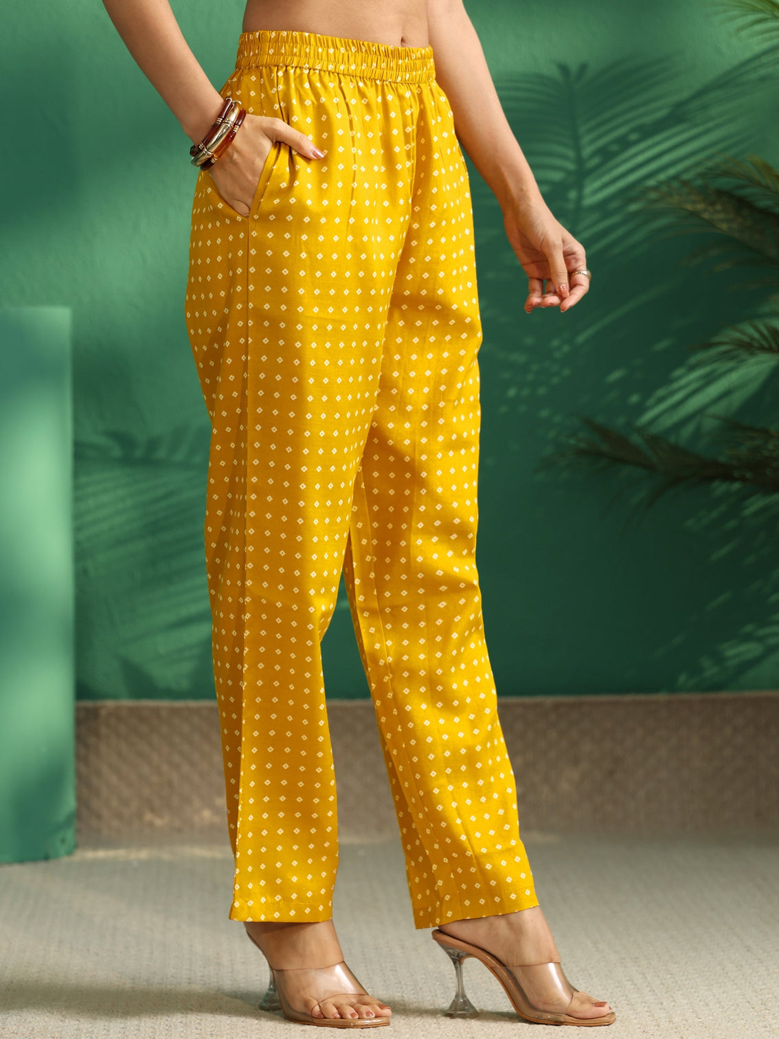 Mameraa Mustard Bandhani A-Line Kurta Set