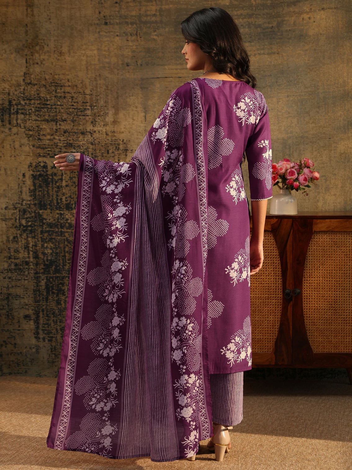 Mameraa Burgundy Bandhani Straight Suit Set