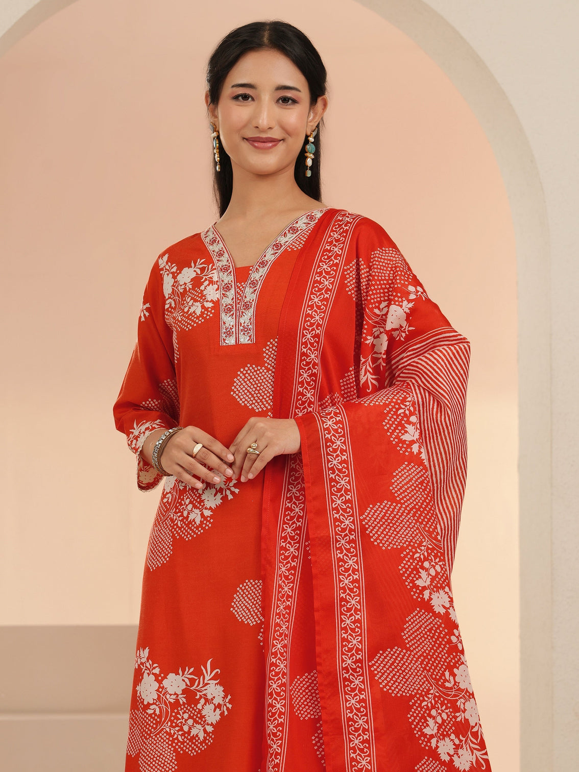 Mameraa Orange Bandhani Printed Straight Suit Set