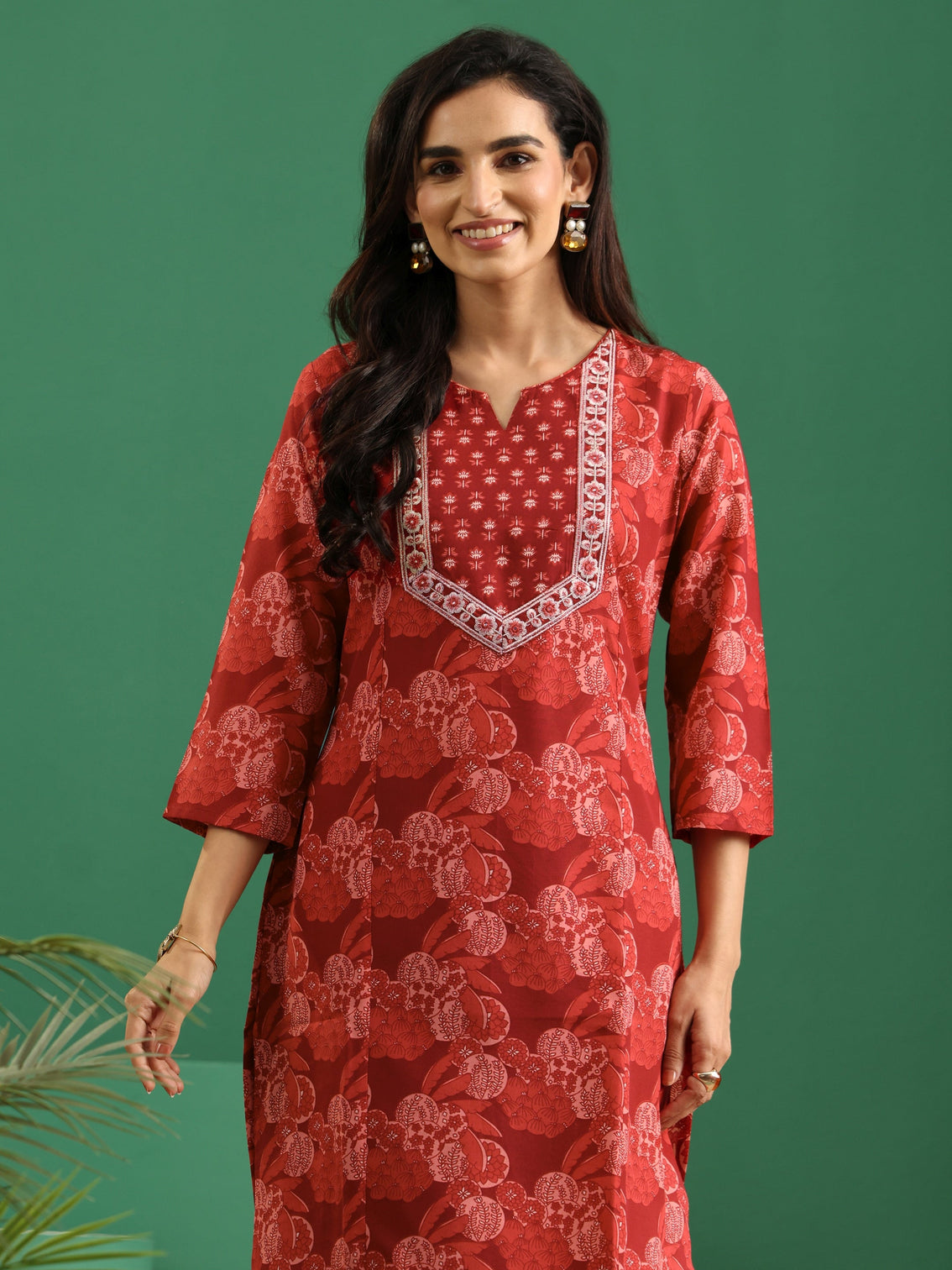 Mameraa Maroon Floral Printed A-Line Suit Set