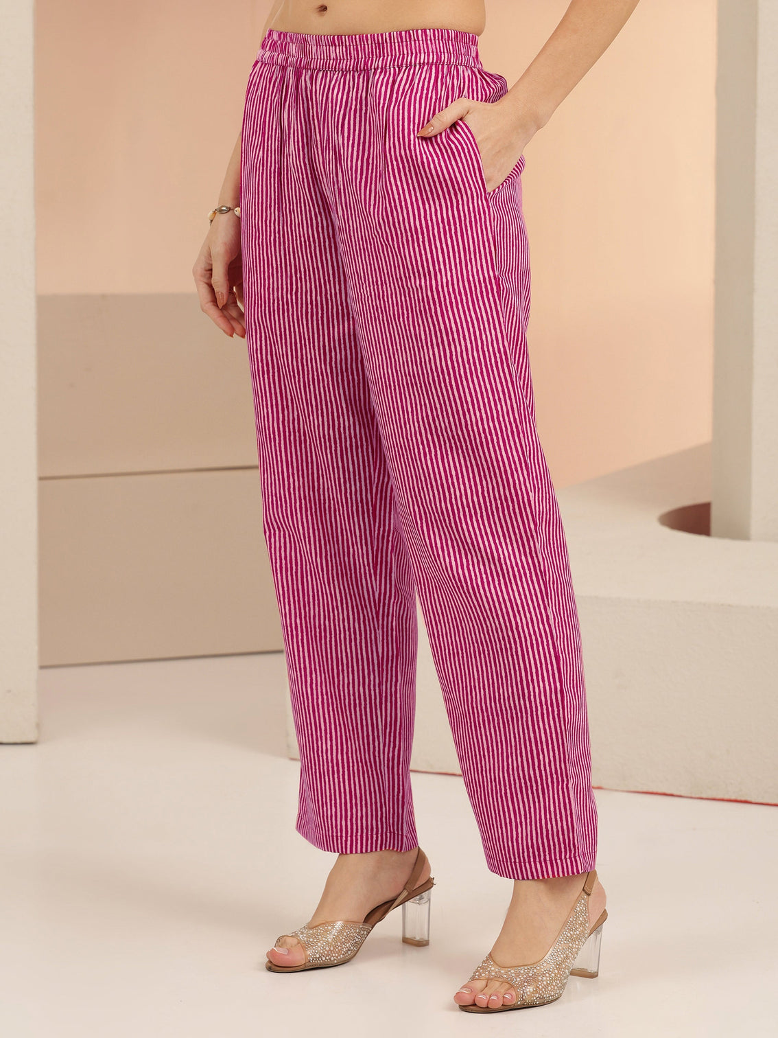Mameraa Rani Pink Floral Printed Straight Suit Set