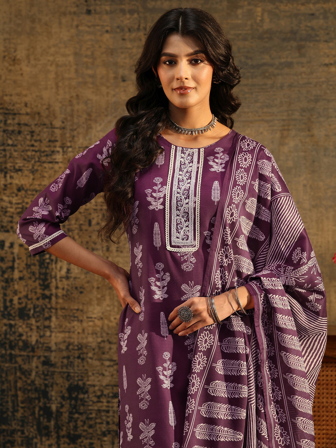 Mameraa Burgundy Floral Printed Straight Suit Set