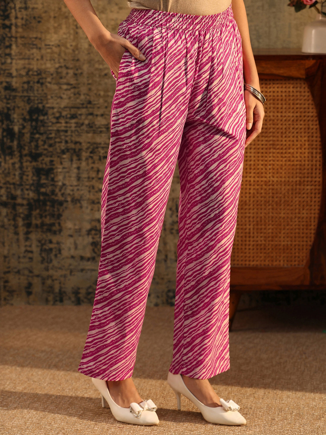 Mameraa Rani Pink Floral Printed Straight Suit Set