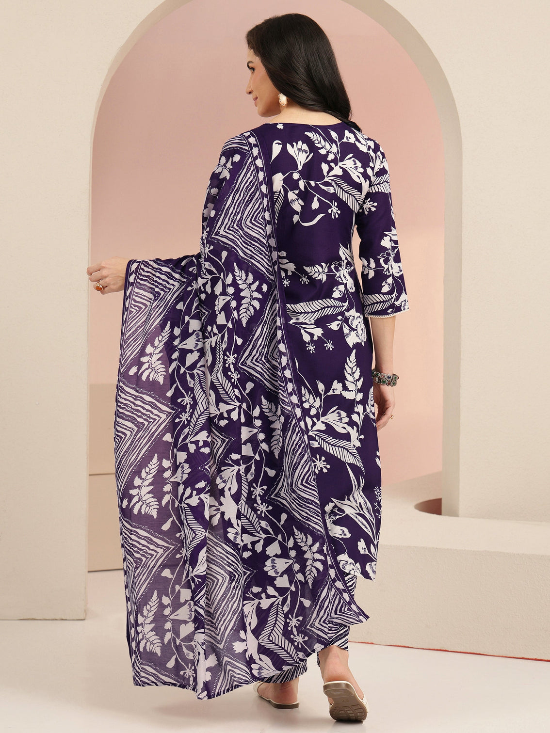 Mameraa Plum Purple Floral Printed Straight Suit Set