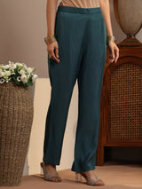 Gerua Teal Ethnic Embroidered Tissue Straight Suit Set