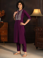 Mameraa Burgundy Yoke Design Straight Suit With Dupatta