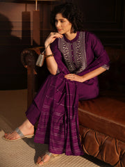 Mameraa Burgundy Yoke Design Straight Suit With Dupatta - Mameraa