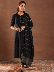 Mameraa Black Solid Straight Suit Set With Dupatta