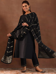 Mameraa Black Solid Straight Suit Set With Dupatta - Mameraa