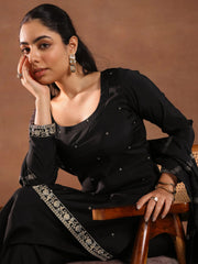 Mameraa Black Embroidered Straight Suit Set With Dupatta - Mameraa
