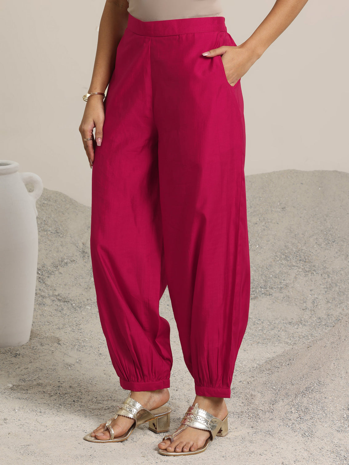 Mameraa Pink Yoke Design Silk Blend Straight Suit With Dupatta