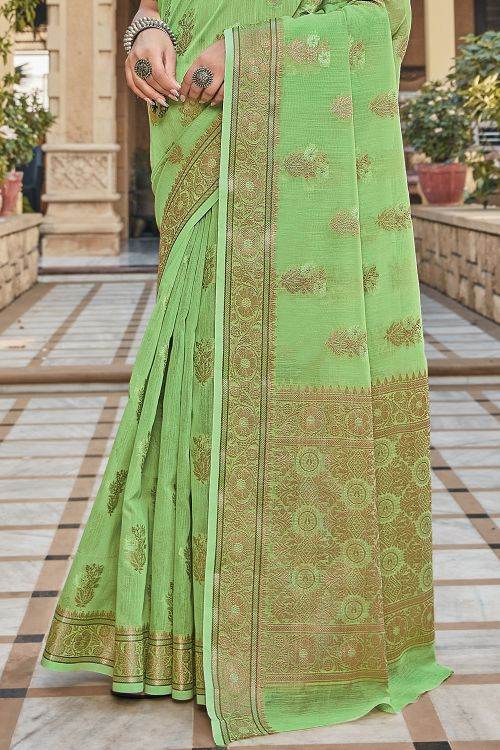 Fern Green Linen Saree
