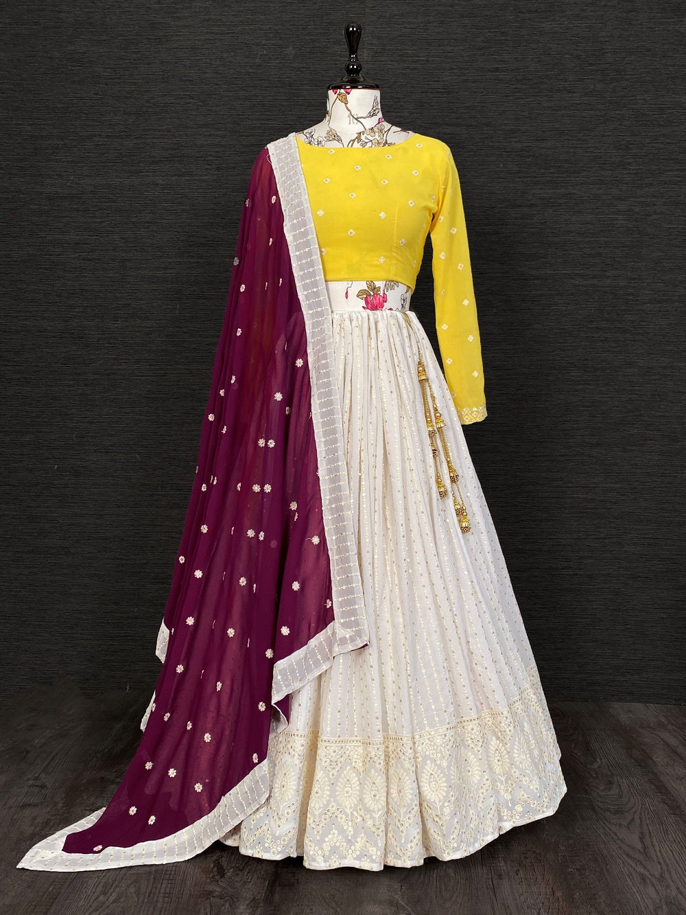 White Color Lucknowi Work Lehenga Choli With Dupatta