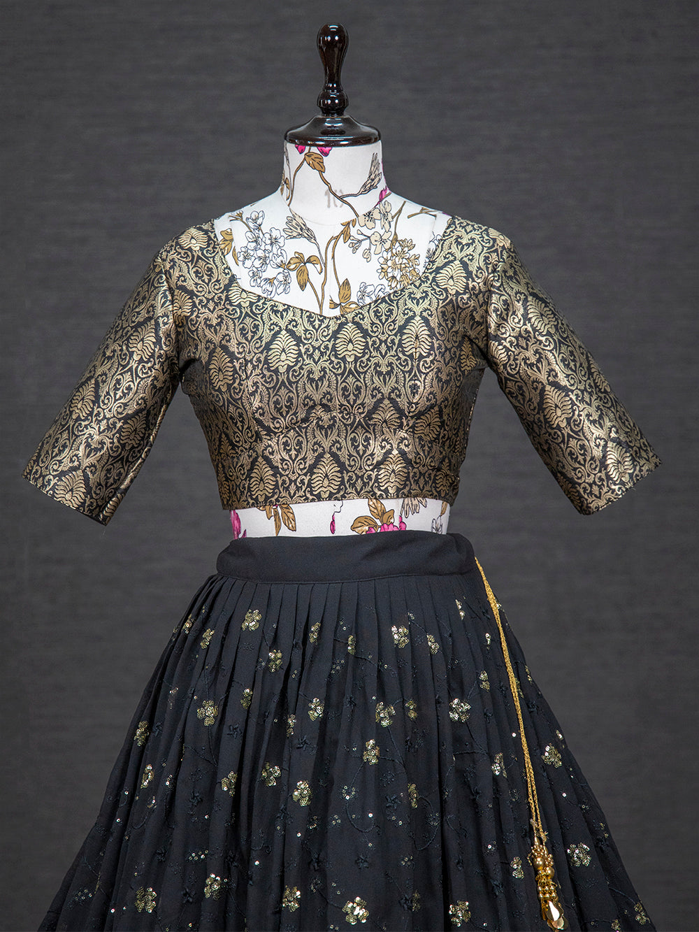 Black Color Sequins And Thread Embroidery Work Georgette Lehenga Choli Set